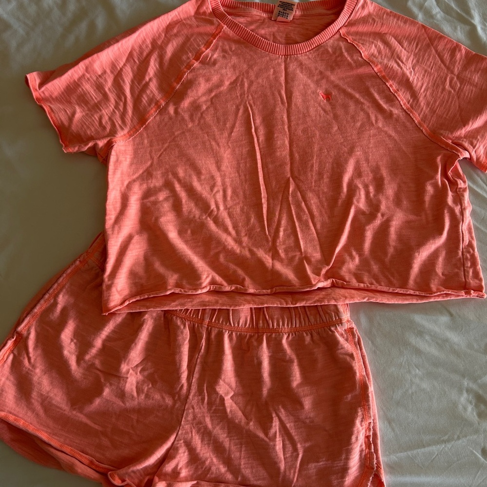 PINK Victoria's Secret Pink Coral color Pajama Set Soft Fabric Relaxed Fit